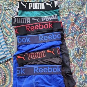 3 Puma & 3 Reebok Mixed Men's Boxer Briefs in Blue, Black, Teal and Red